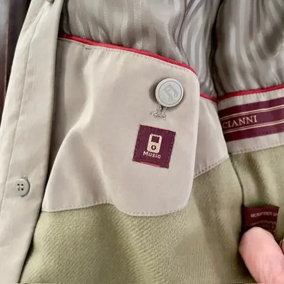 Cianni Cellini Beige Belted Trench Coat Men 38 Short Classic Tailored Outerwear - Picture 15 of 16